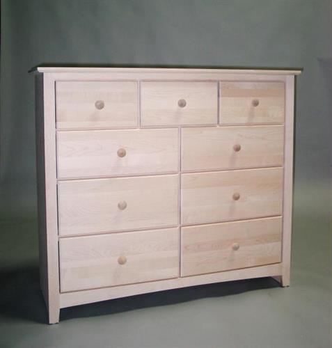 Unfinished Maple Shaker 9 Drawer Dresser - 4 Deep Drawers 21209-4D Unfinished Maple Shaker 9 Drawer Dresser - 4 Deep Drawers 21209-4D